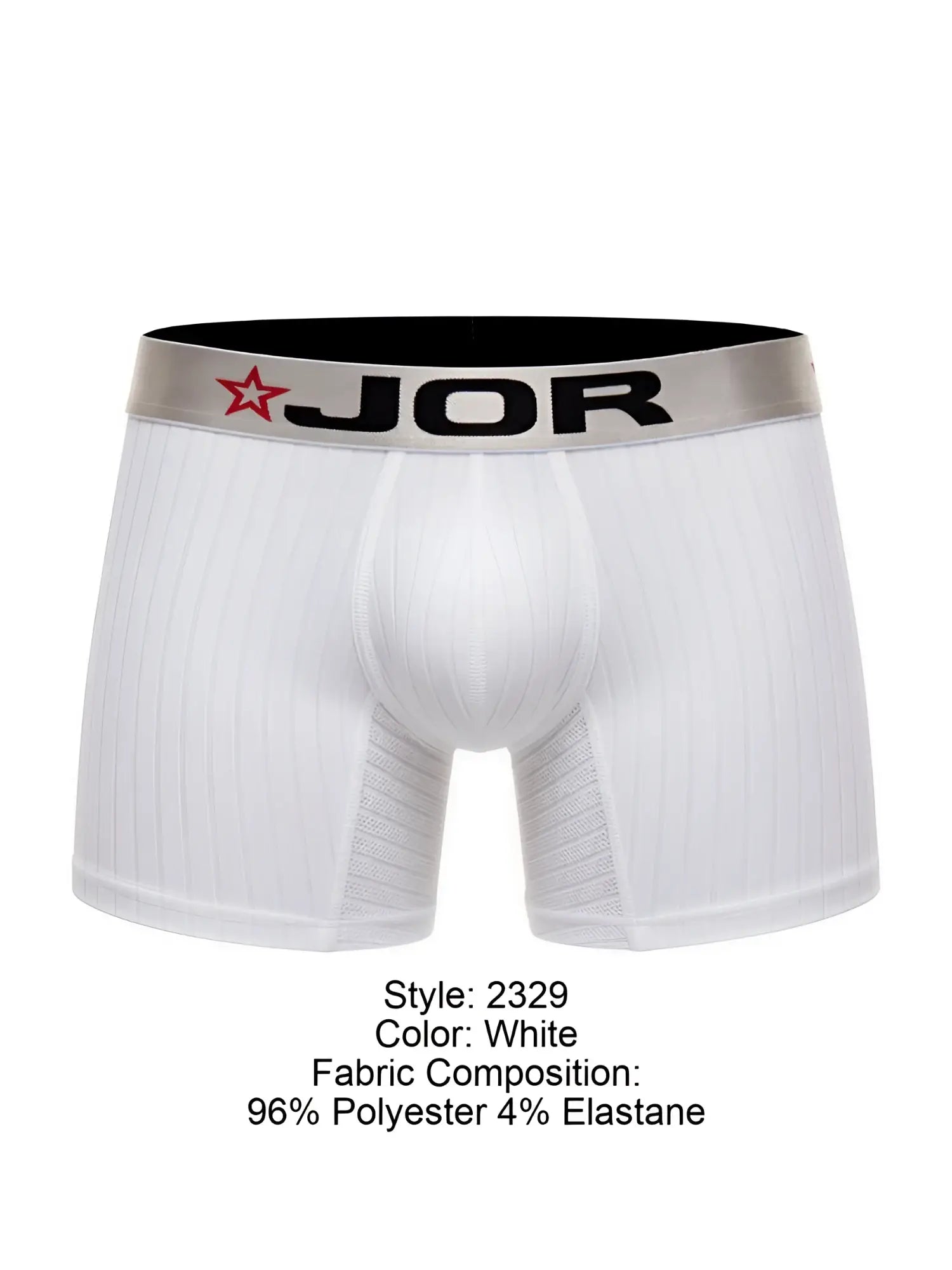 White jor 2329 cronos boxer briefs with silver waistband red star logo made of 96 polyester 4 elastane