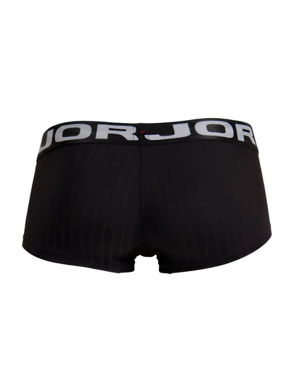 Black jorjor men’s briefs with ribbed texture and white logo waistband model jor 2330 cronos trunks color black