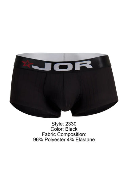 Black jor 2330 cronos trunks briefs with gray waistband featuring brand name and red star logo in black color