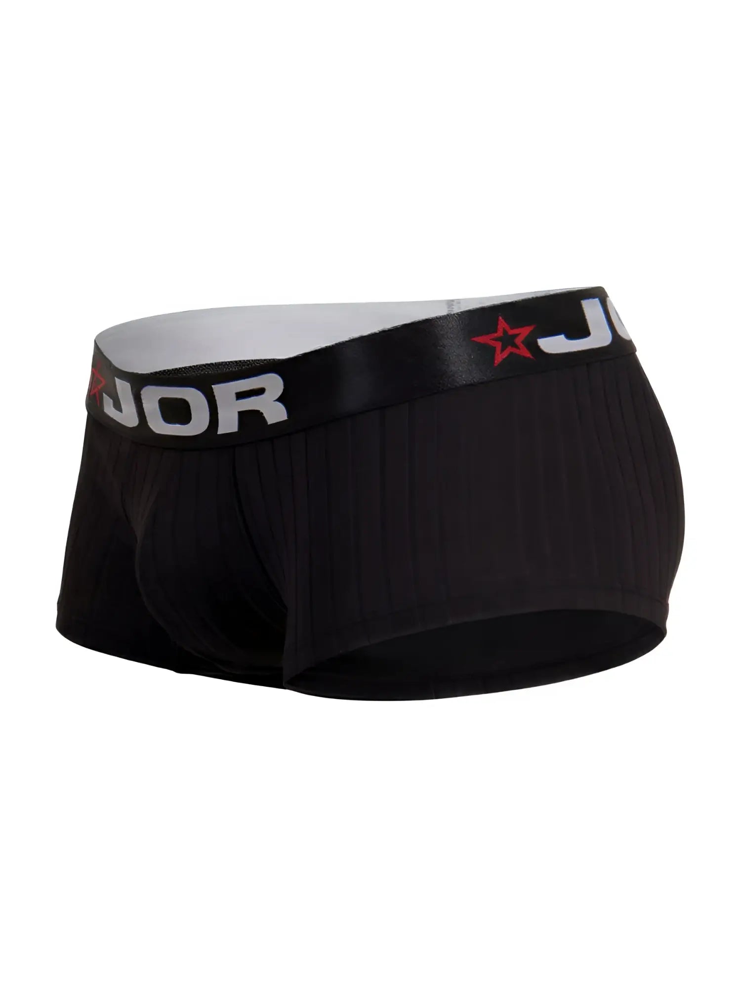 Black jor 2330 cronos trunks men’s briefs with ribbed texture and white waistband featuring brand logo