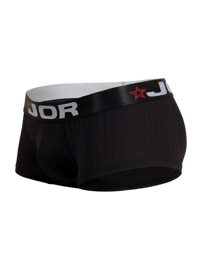 Black jor 2330 cronos trunks men’s briefs with ribbed texture and white waistband featuring brand logo