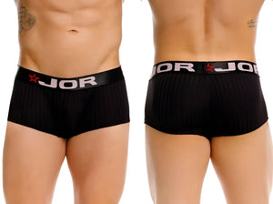 Black ribbed jor 2330 cronos trunks men’s briefs with contrasting elastic waistband and red star logo