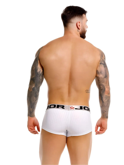 White jor 2330 cronos briefs with black elastic waistband featuring jor logo and red star emblem in cotton blend