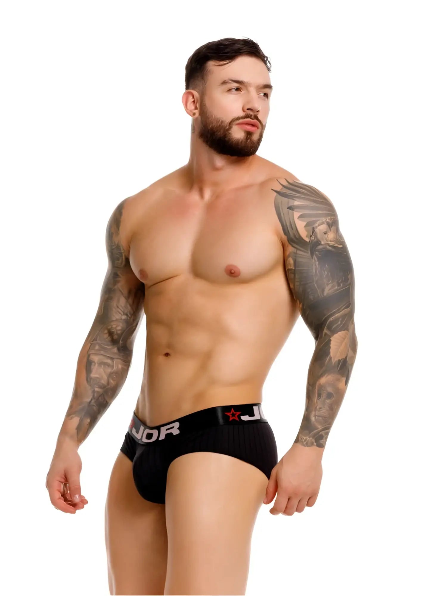 Black JOR 2331 Cronos briefs with red star and white lettering waistband in comfortable breathable fabric