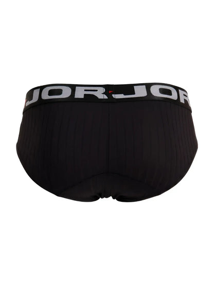 Black jorjor men’s briefs jor 2331 cronos briefs with ribbed texture and gray waistband featuring brand name
