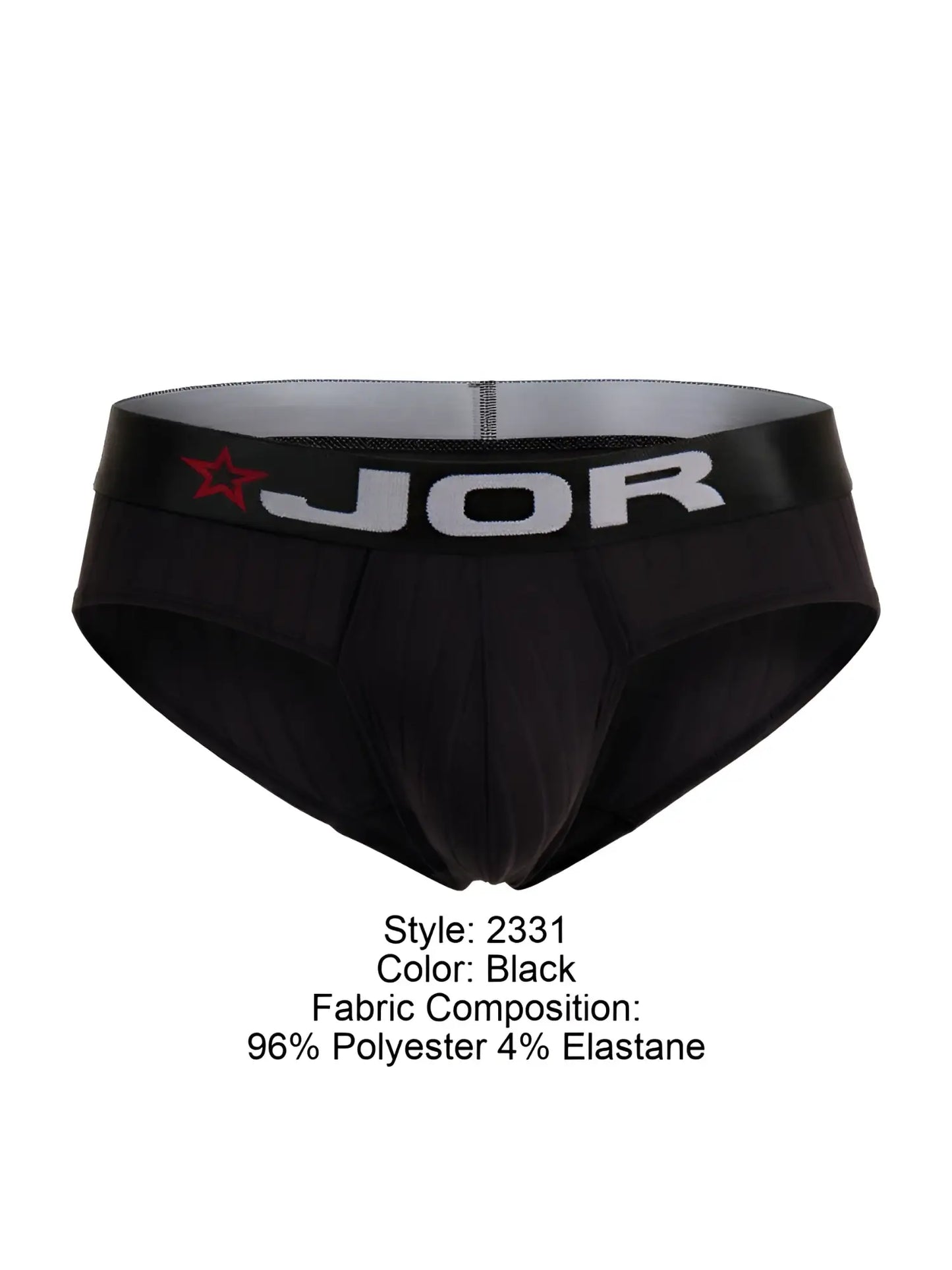 Black jor 2331 cronos men’s briefs with gray waistband featuring brand name and red star logo