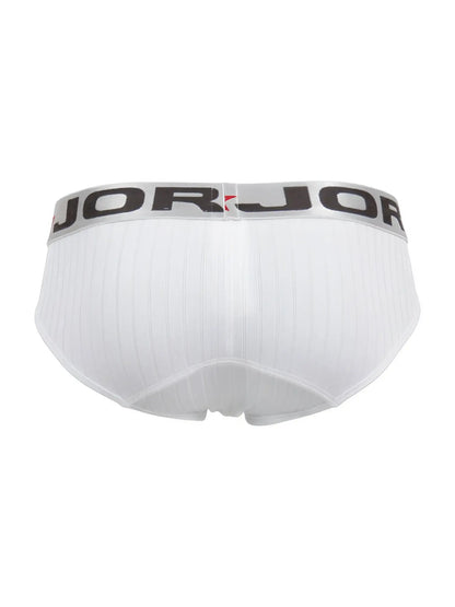 White jorjor men’s briefs jor 2331 cronos with ribbed texture and black logo band in white color