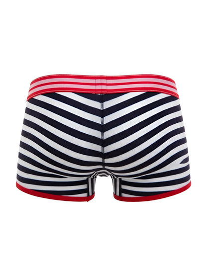 Navy and white diagonal striped boxer briefs with red trim jor 2334 santorini trunks color stripes front view
