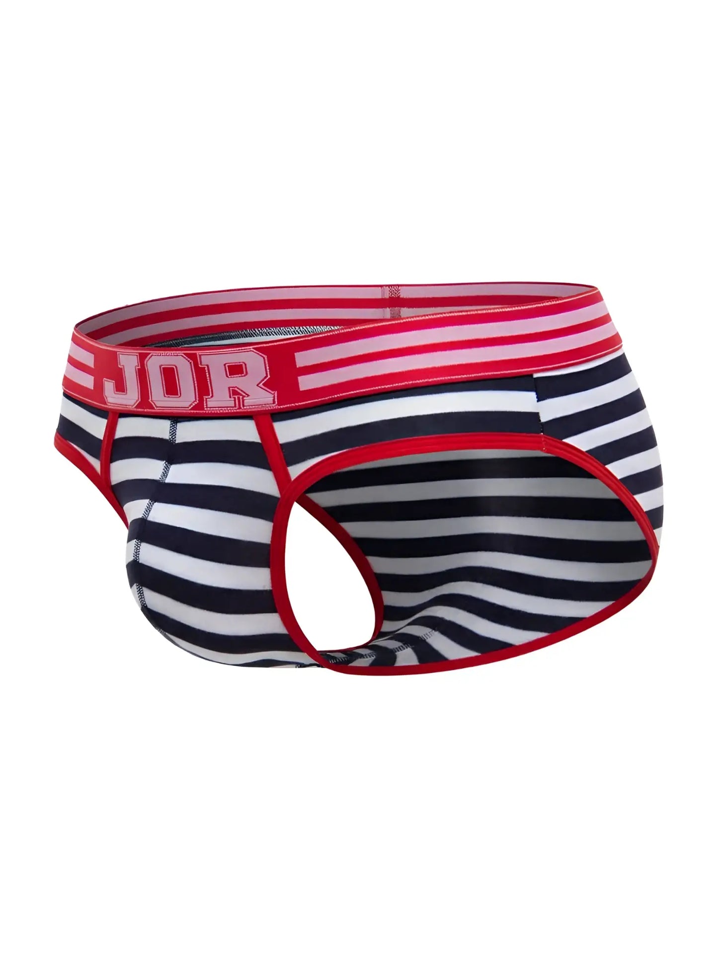 Black and white striped jor 2335 santorini briefs with red trim and logo waistband for men