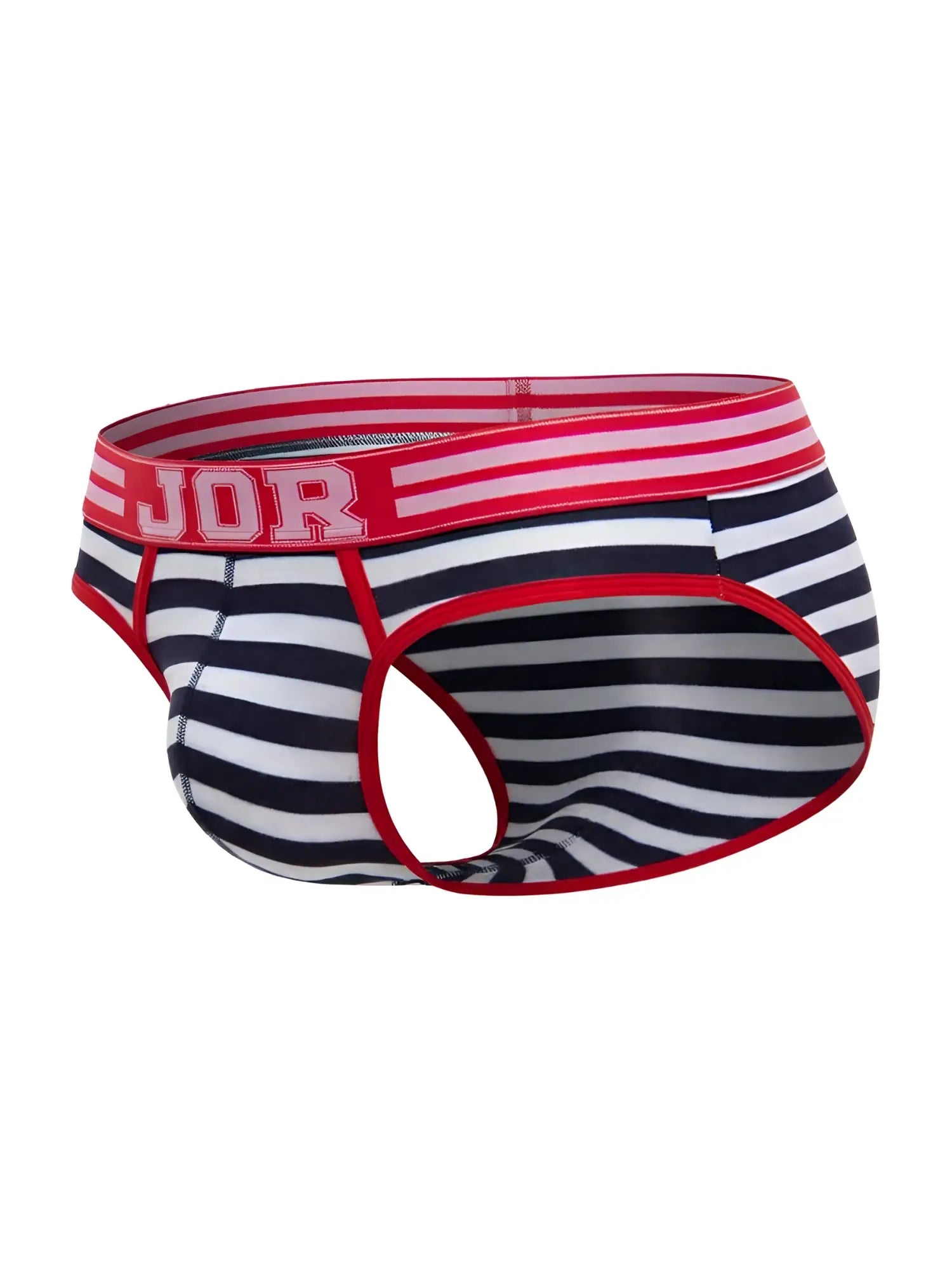 Black and white striped jor 2335 santorini briefs with red trim and logo waistband for men