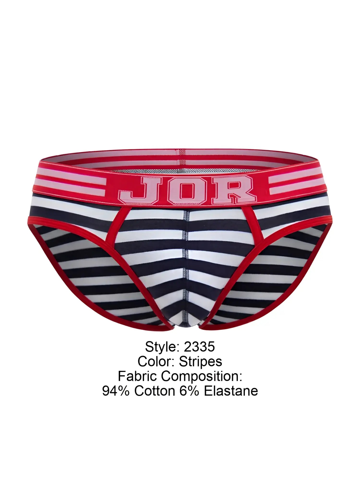 Jor 2335 santorini briefs with red white and black stripes and a red elastic waistband for comfortable wear