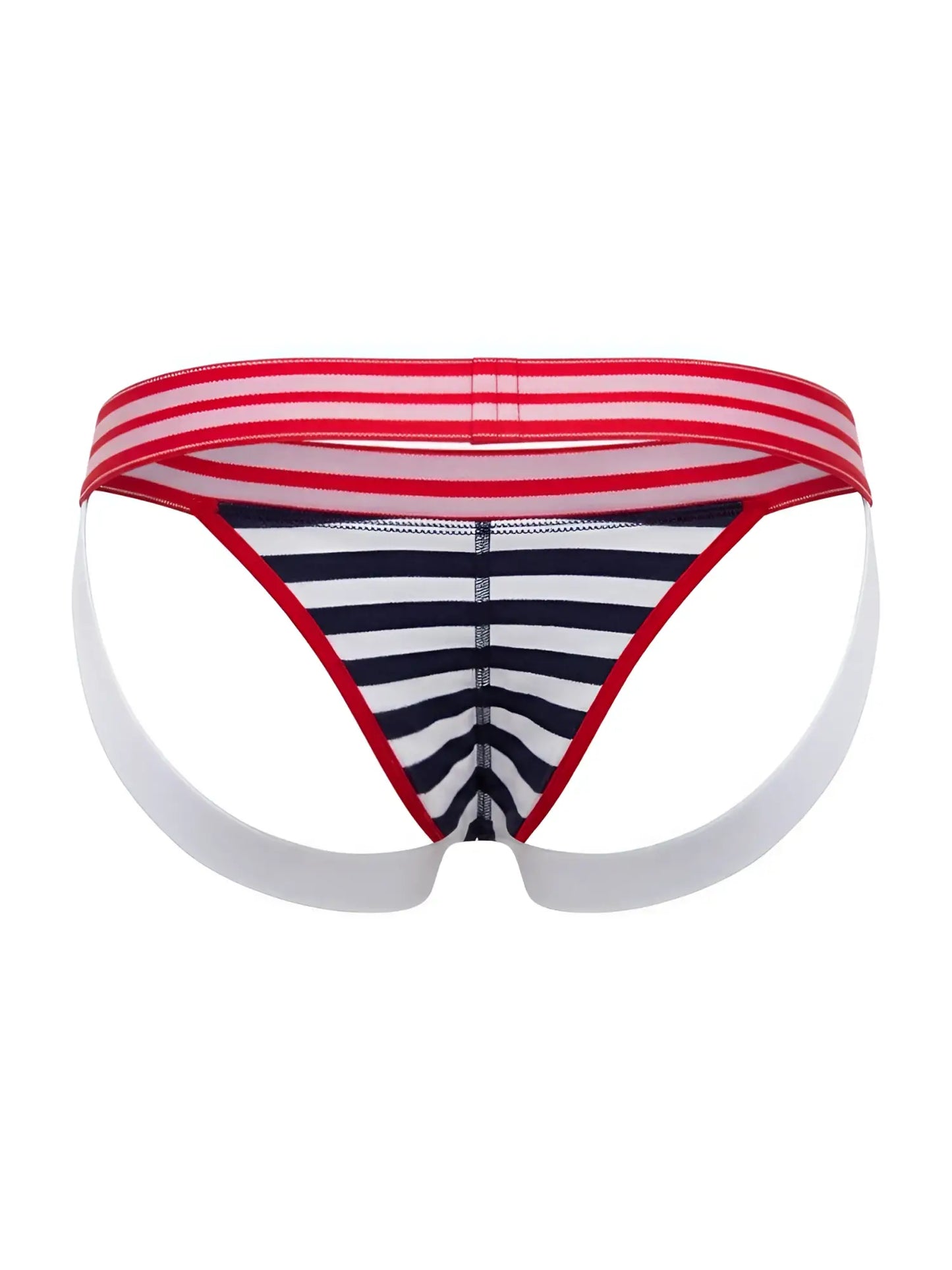 Men’s jor 2336 santorini jockstrap color stripes with red white and navy blue stripes and supportive waistband