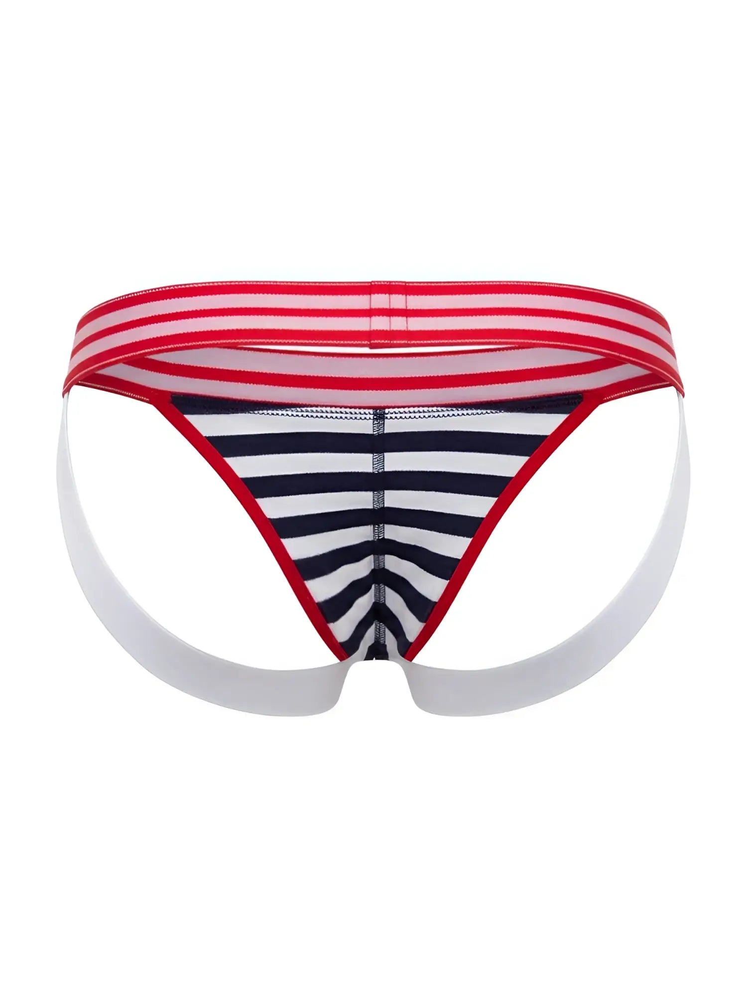 Men’s jor 2336 santorini jockstrap color stripes with red white and navy blue stripes and supportive waistband