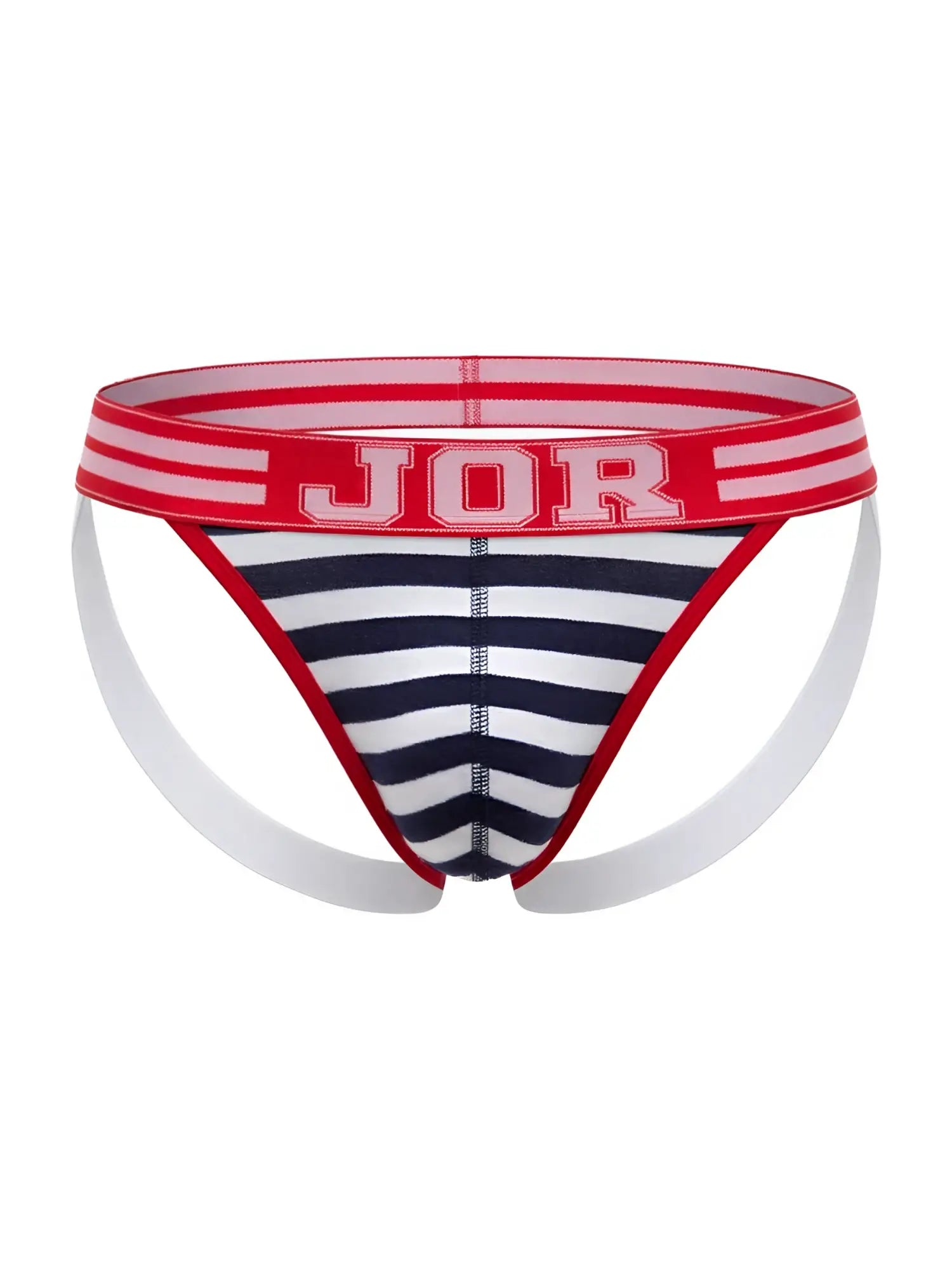 Jor 2336 santorini jockstrap briefs in red white and navy blue stripes with a red waistband and jor logo
