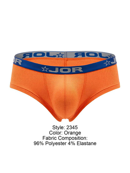Orange jor 2345 cannes trunks briefs with blue elastic waistband featuring jor logo and star design