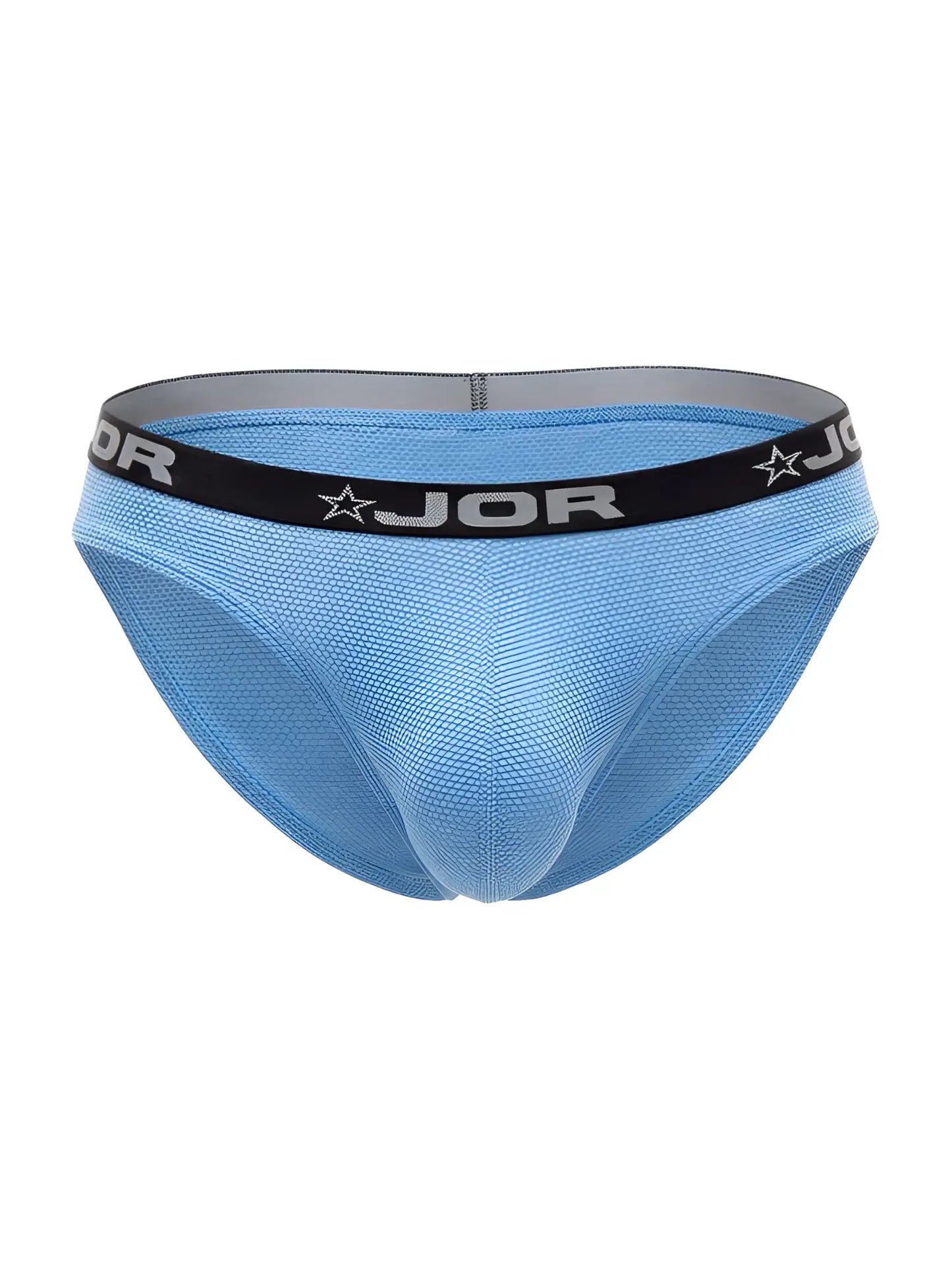 Light blue Jor 2346 Cannes bikini briefs with black waistband featuring brand name and star logo