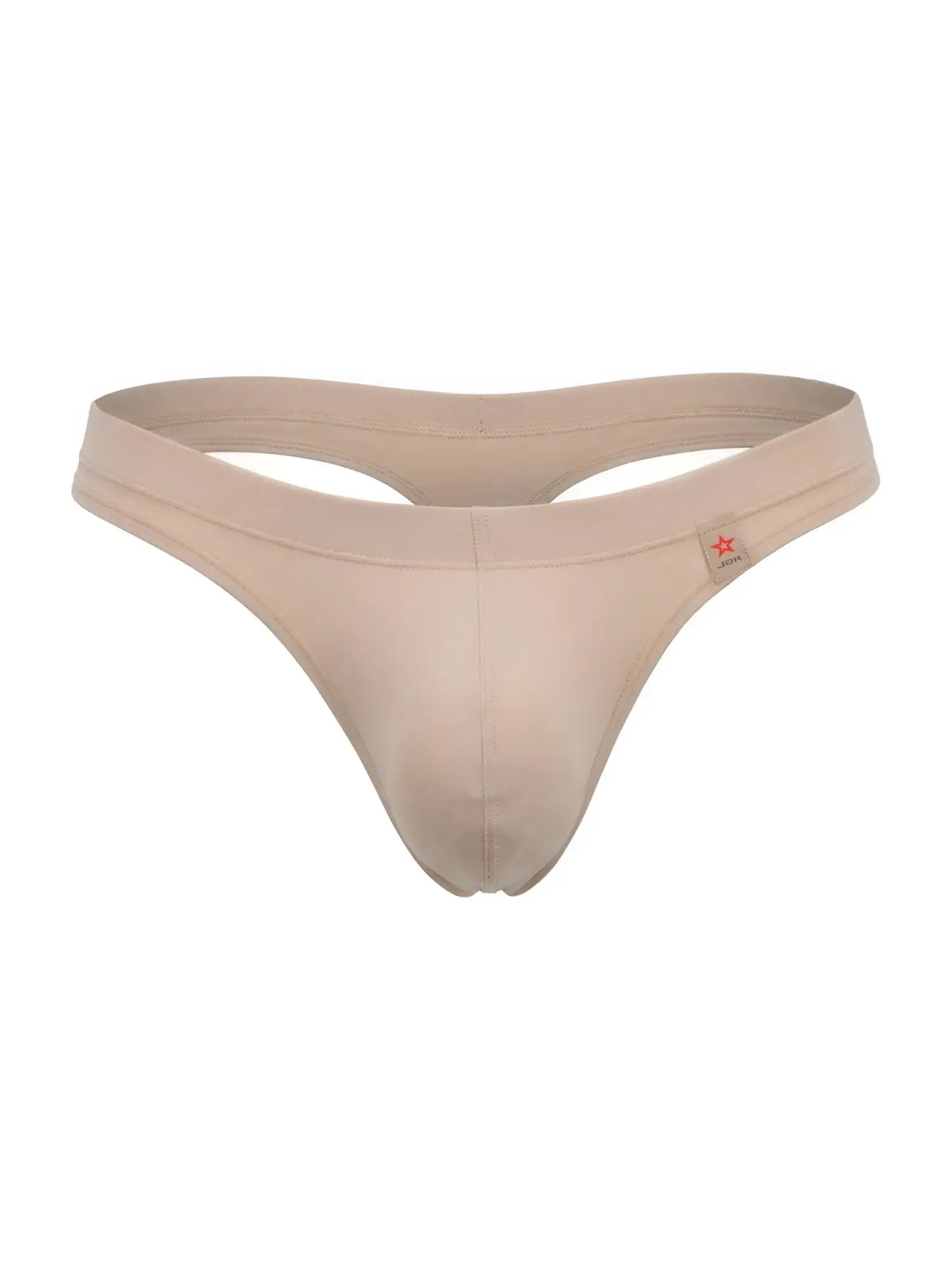 Beige JOR 2349 invisible thong with smooth form-fitting fabric and small red star logo on the side