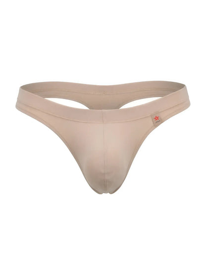 Beige JOR 2349 invisible thong with smooth form-fitting fabric and small red star logo on the side
