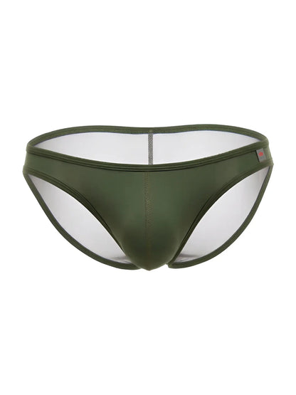 Olive green jor 2353 origin bikini mesh briefs with sleek form-fitting design and transparent side panels