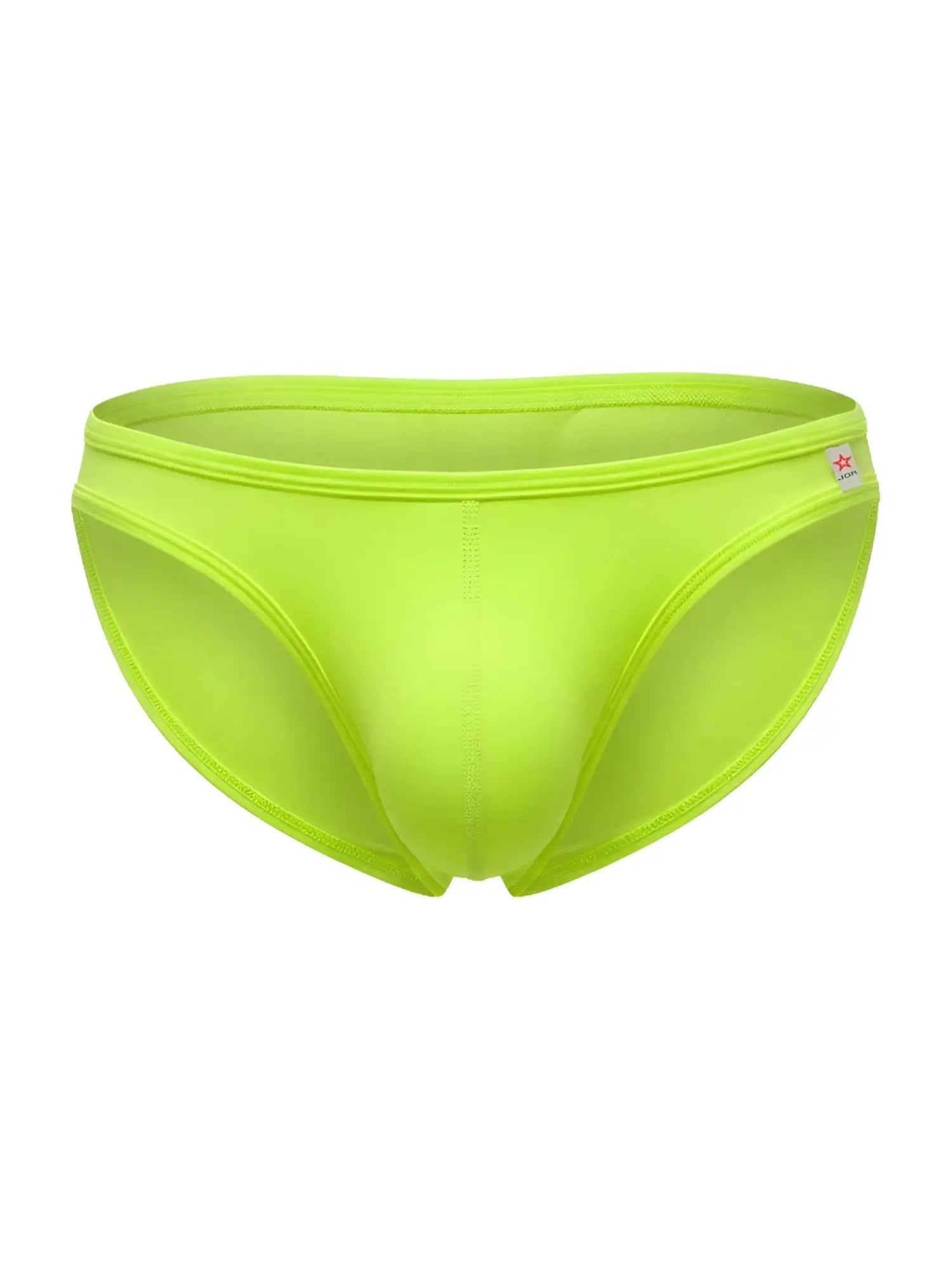 Jor 2353 origin bikini neon green swim trunks with smooth form-fitting fabric and small red star logo on waistband