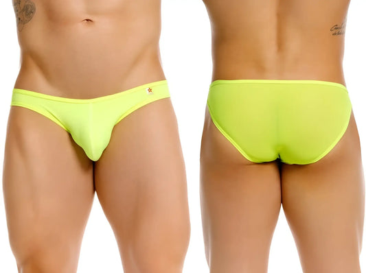 Neon green JOR 2353 Origin bikini briefs with a small star logo on the waistband in bright neon green