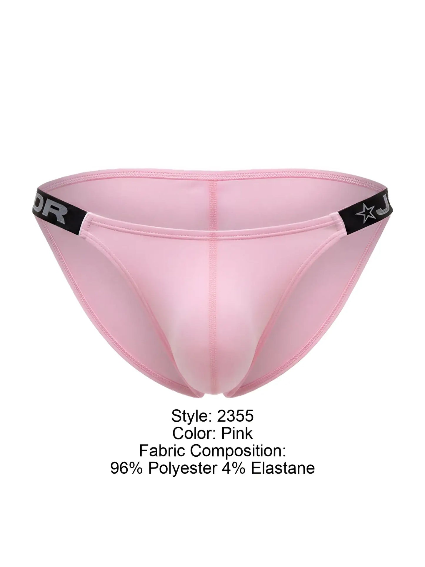 Pink JOR 2355 Eros bikini briefs with black elastic waistband featuring star logo and brand lettering visible from front