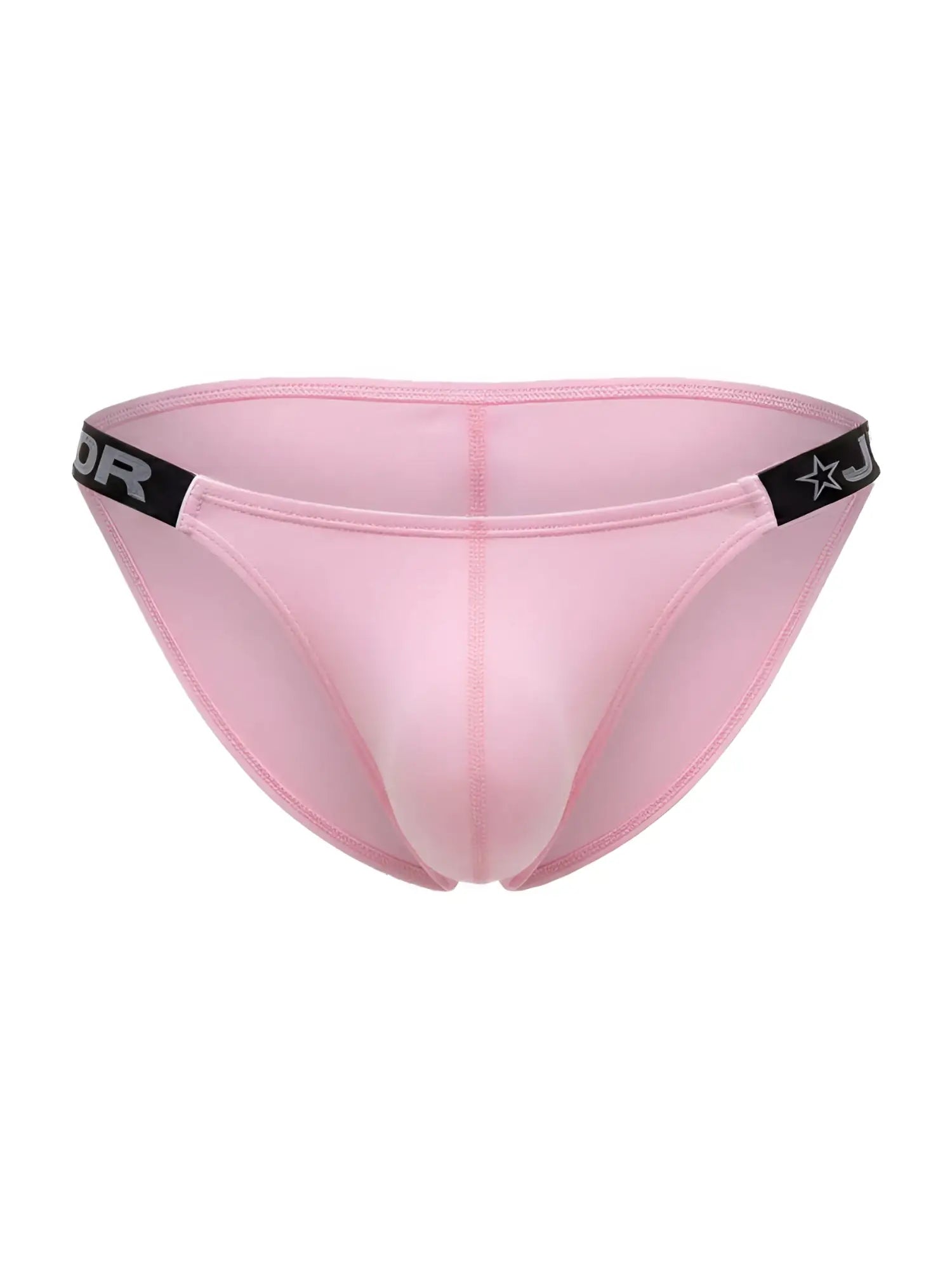 Pink sheer mesh briefs with black elastic waistband featuring star logo and partial brand lettering jor 2355 eros bikini