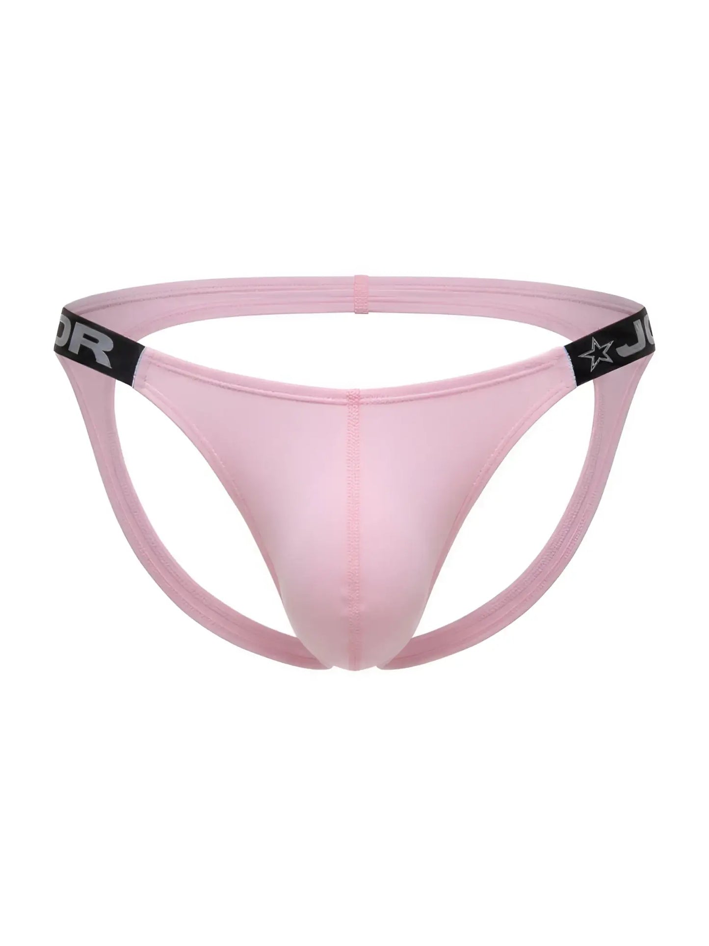 Pink jor 2356 eros jockstrap men’s thong with black elastic waistband and star logo on front side