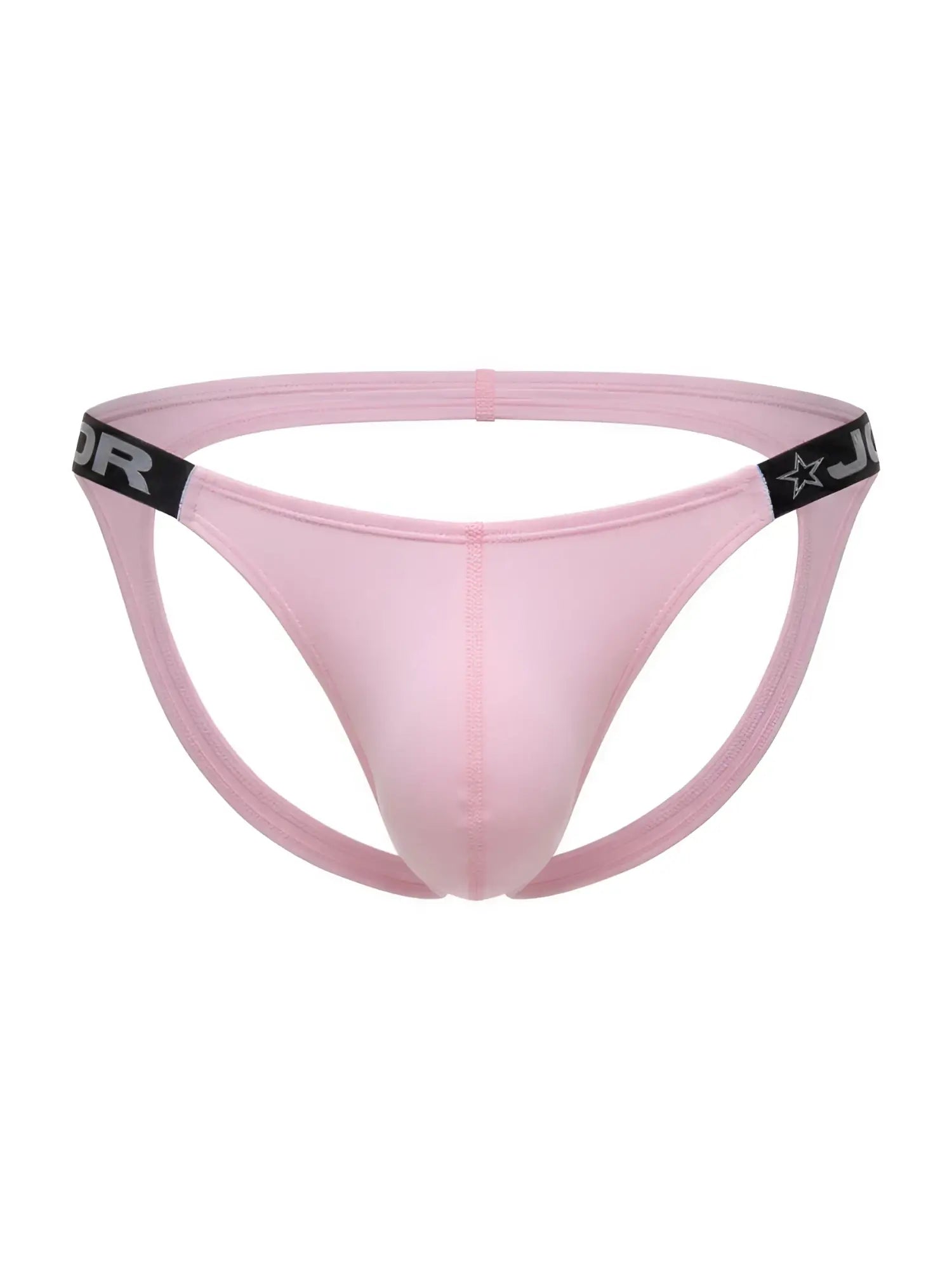 Pink jor 2356 eros jockstrap men’s thong with black elastic waistband and star logo on front side