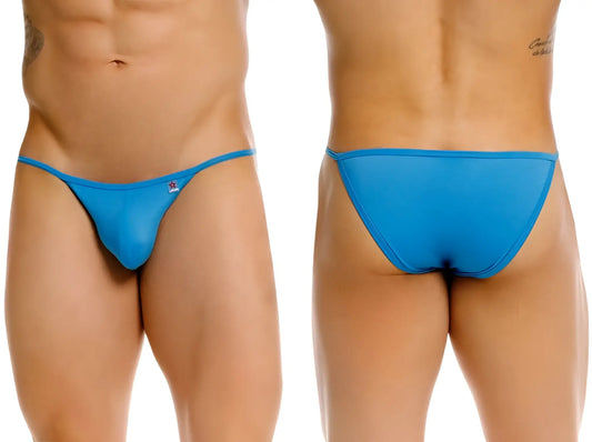 Bright blue form-fitting thong underwear with subtle logo front jor 2358 axel bikini color turquoise