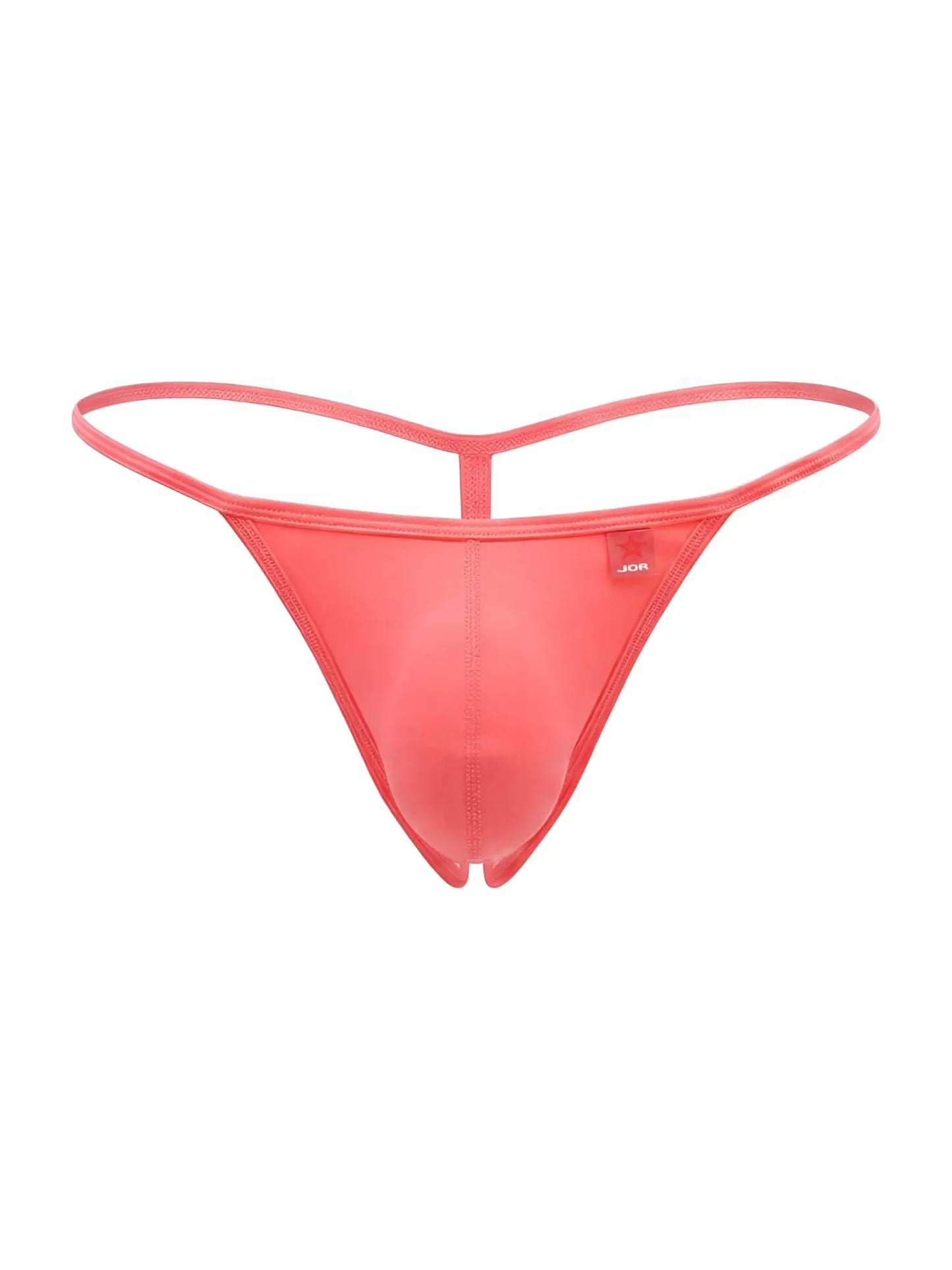 Coral-colored sheer mesh thong jor 2359 axel g-string with thin waistband and leg straps in color candy