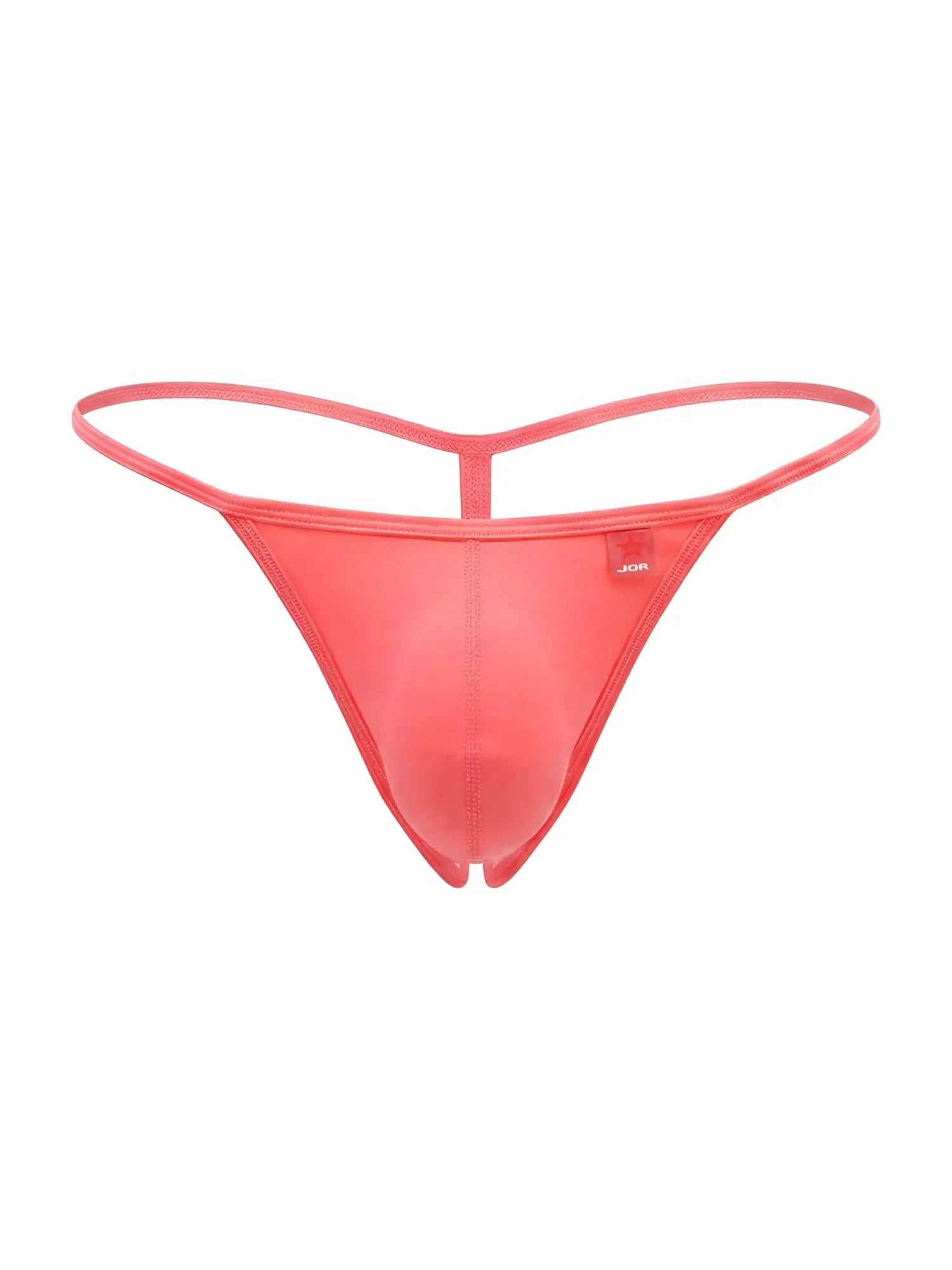 Coral-colored sheer mesh thong jor 2359 axel g-string with thin waistband and leg straps in color candy