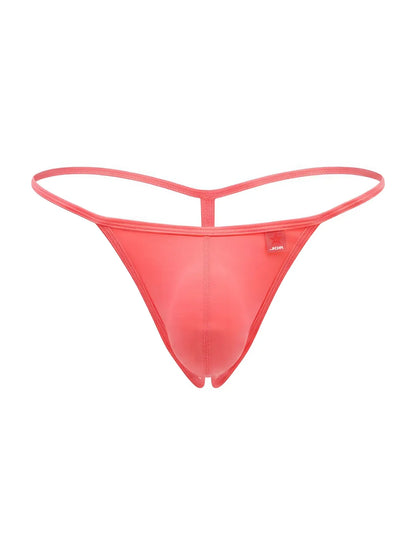 Coral-colored sheer mesh thong jor 2359 axel g-string with thin waistband and leg straps in color candy