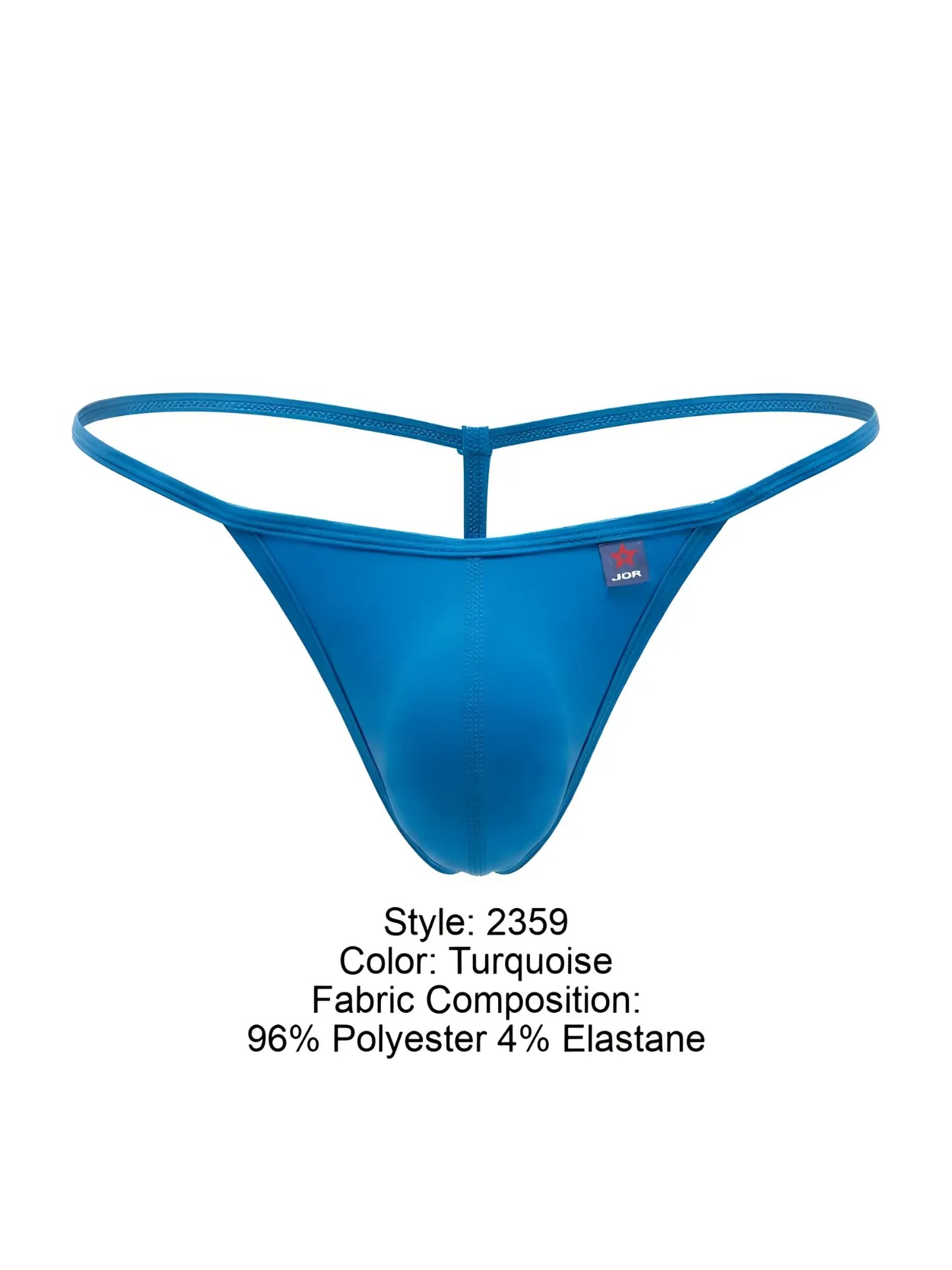 Turquoise jon brand thong made of 96% polyester and 4% elastane jor 2359 axel g-string back side view