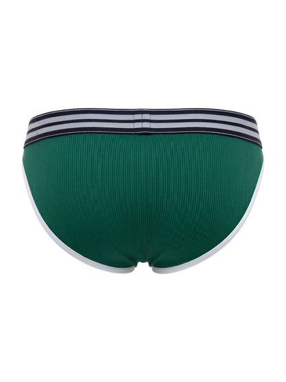 Green ribbed briefs with navy and white striped waistband from jor 2362 rush bikini color green collection