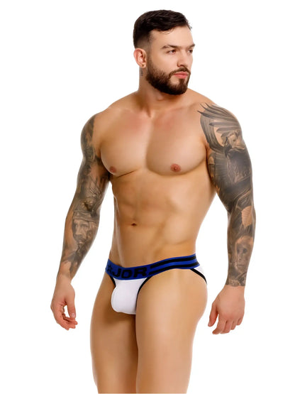 White jor 2362 rush bikini briefs with navy blue elastic waistband for comfortable everyday wear