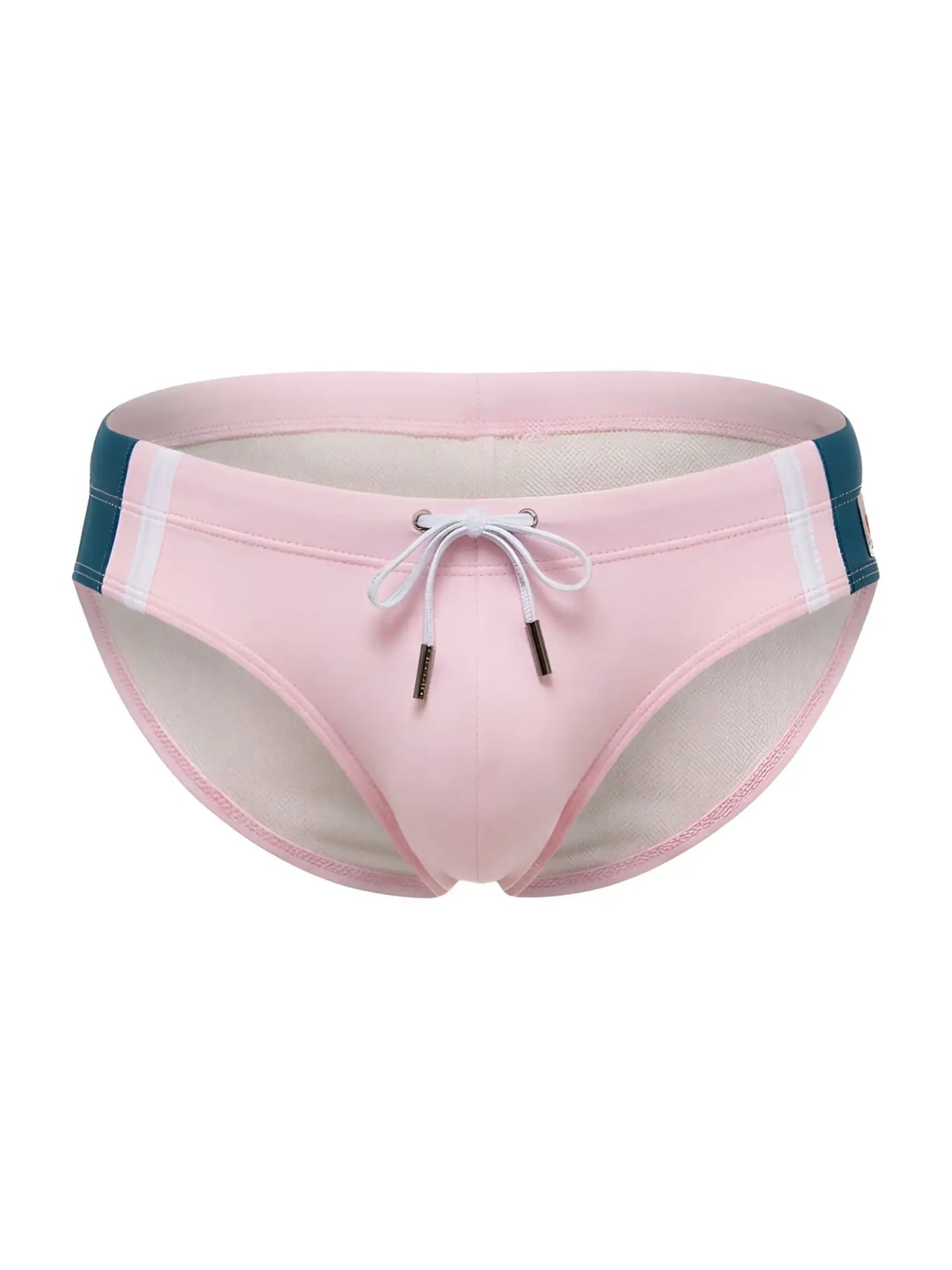 Jor 2384 wind swim briefs in pink with teal and white striped side panels and drawstring closure for swimming