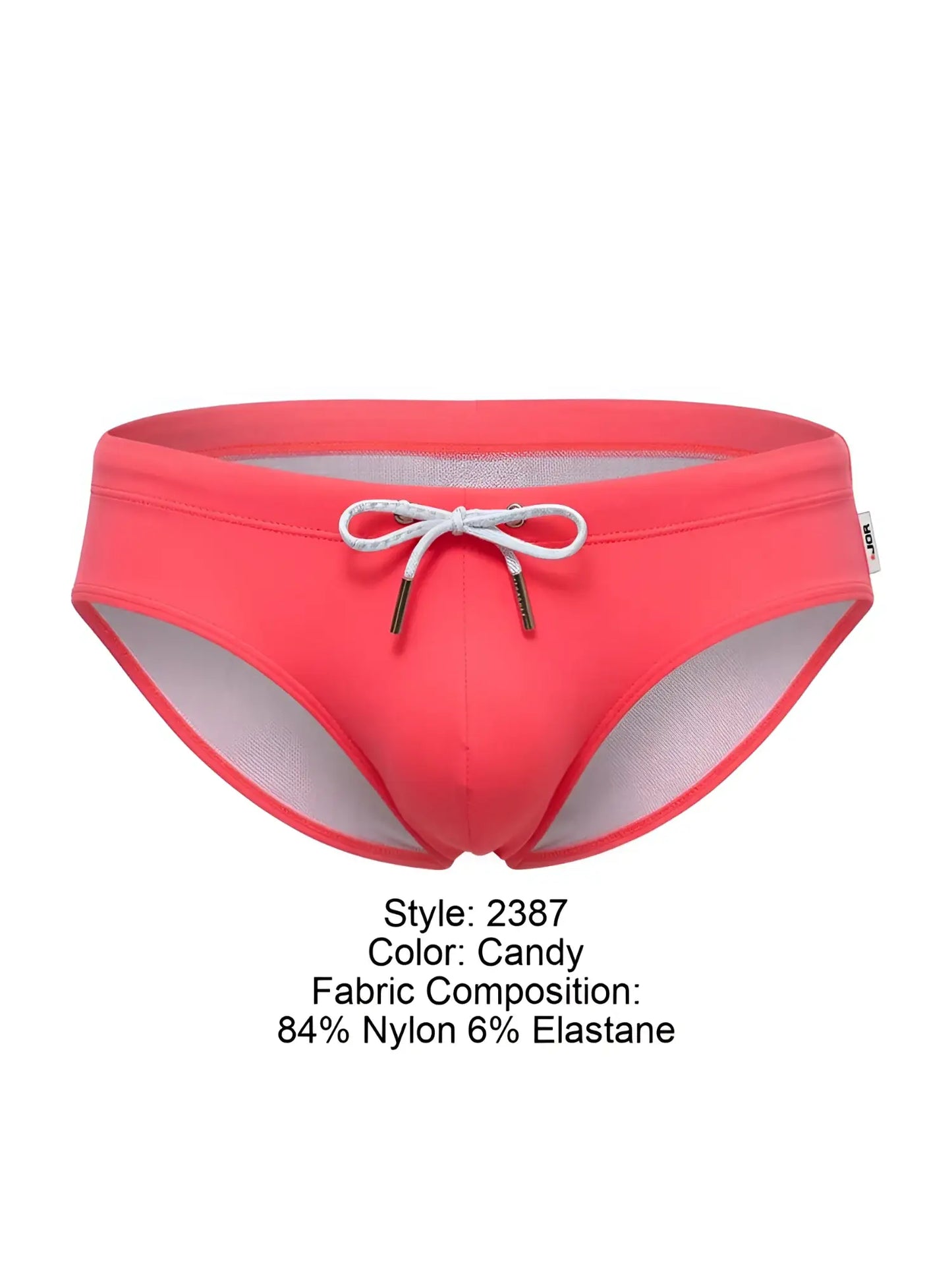 Jor 2387 travel swim briefs in candy color with white drawstring and mesh lining for comfortable swimming