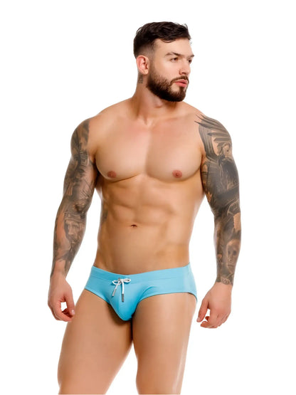 Jor 2387 travel swim briefs in turquoise light blue with white drawstring designed for comfortable swimming