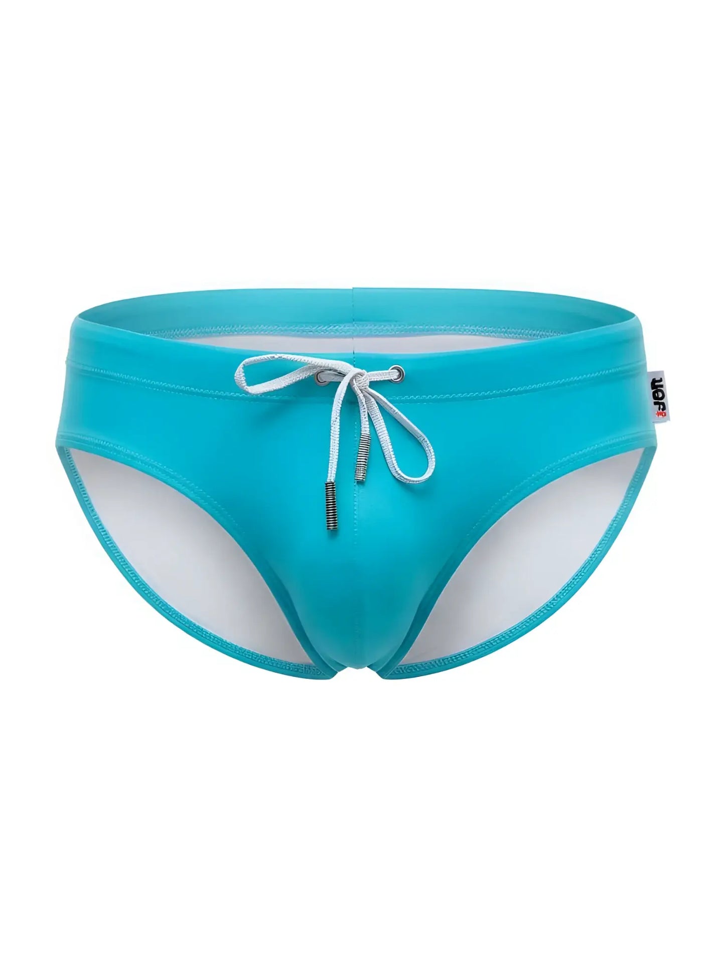Turquoise jor 2387 travel swim briefs with white drawstring elastic waistband designed for comfortable swimming