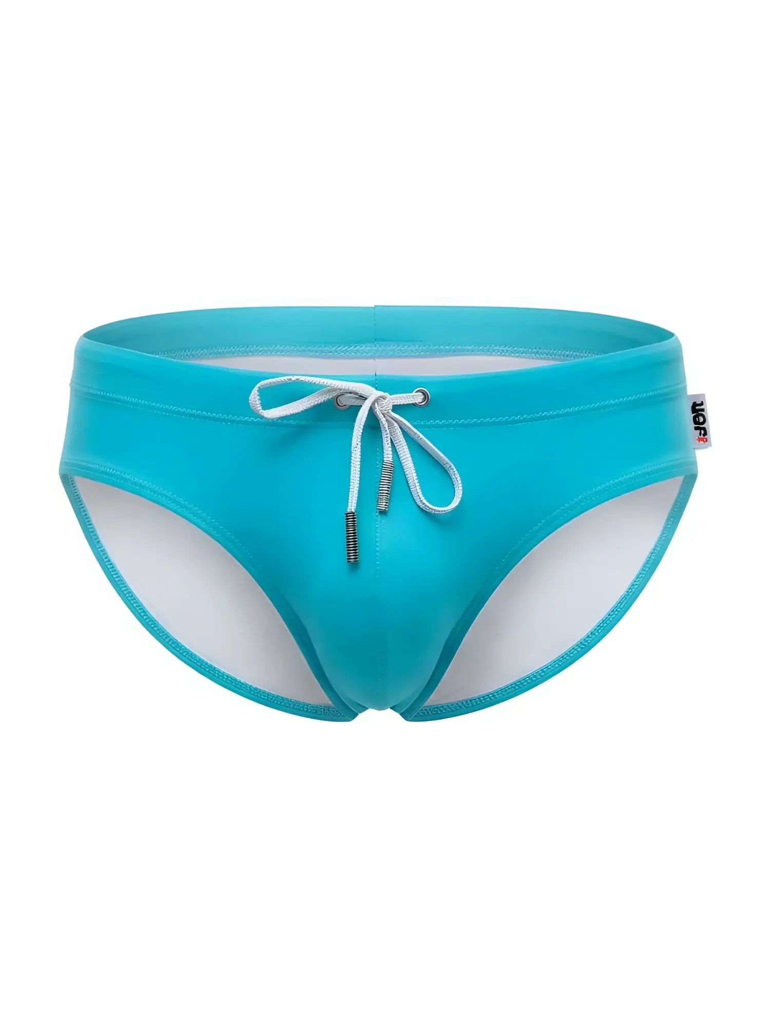Turquoise jor 2387 travel swim briefs with white drawstring elastic waistband designed for comfortable swimming