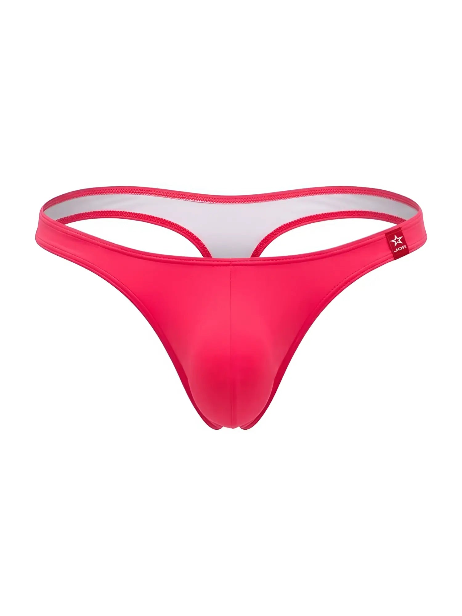 Bright pink travel swim thong jor 2389 with white inner lining and red brand tag in color candy
