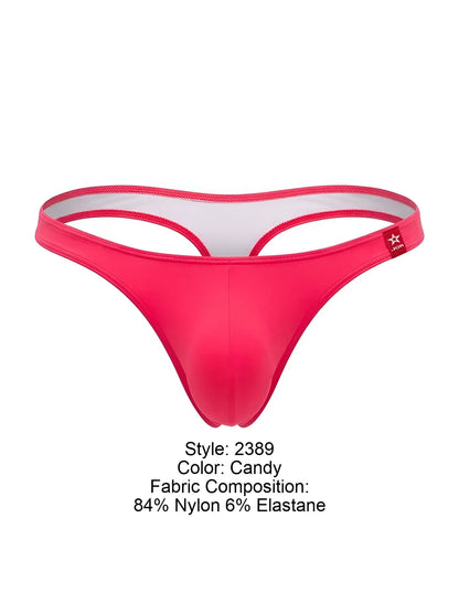 Candy pink jor 2389 travel swim thong with white inner lining made of 84% nylon and 6% elastane