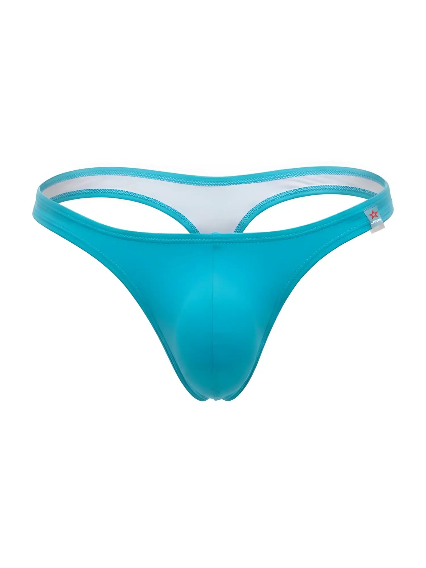 Turquoise silicone travel swim thong with white inner lining and small red star logo on the side jor 2389
