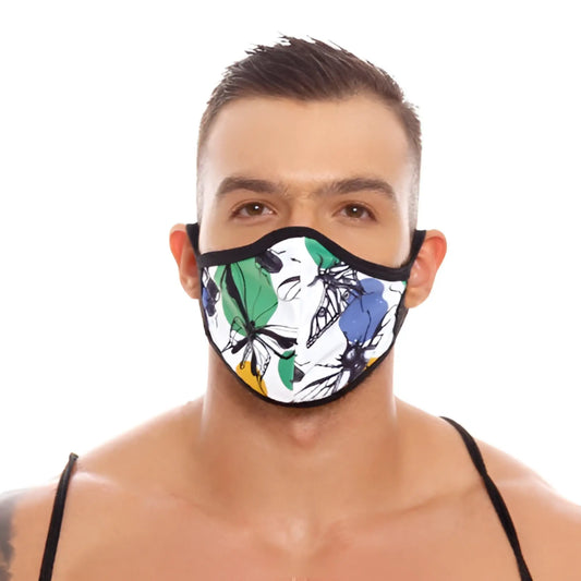 Jor beetle mask 1321 one size vibrant floral face mask with green blue yellow butterfly patterns and black ear loops