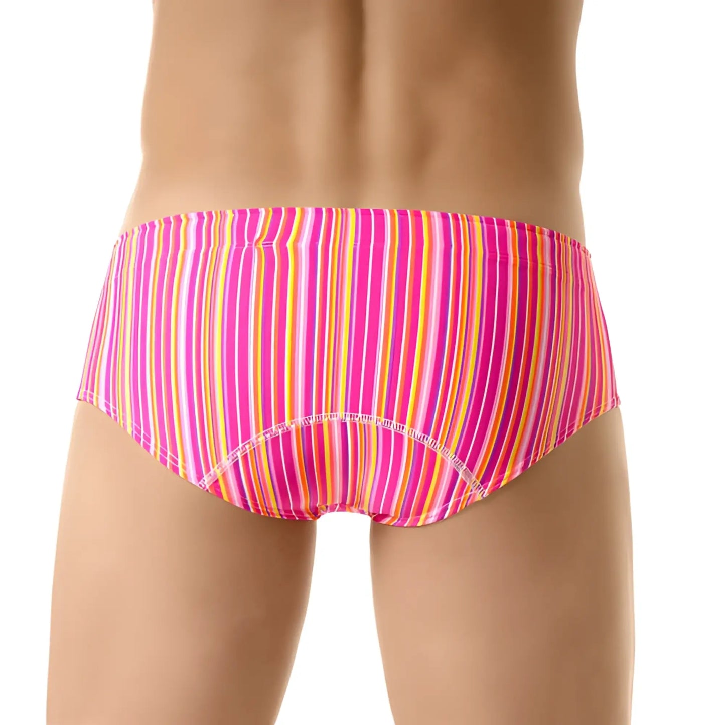 Vibrant pink and orange striped jor gum brief swimwear size M with snug form-fitting design for swimming