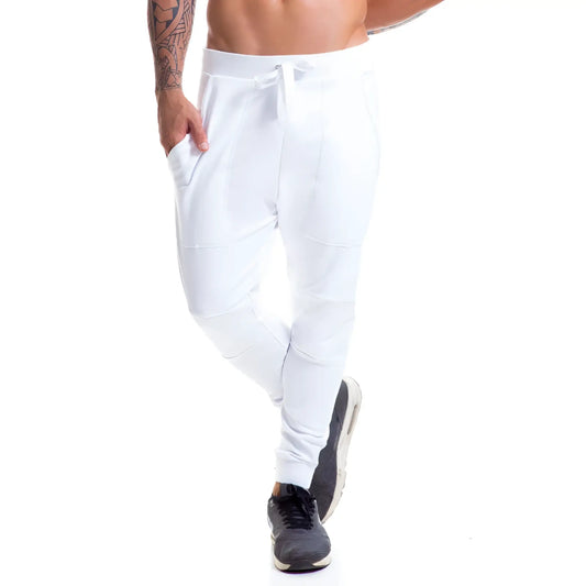 Jor london long jogger pants white 0442 size l slim fit white drawstring joggers with side pockets