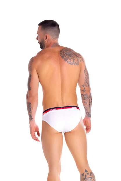 White Jor naval bikini underwear briefs with red and black elastic waistband featuring hot brand name size m