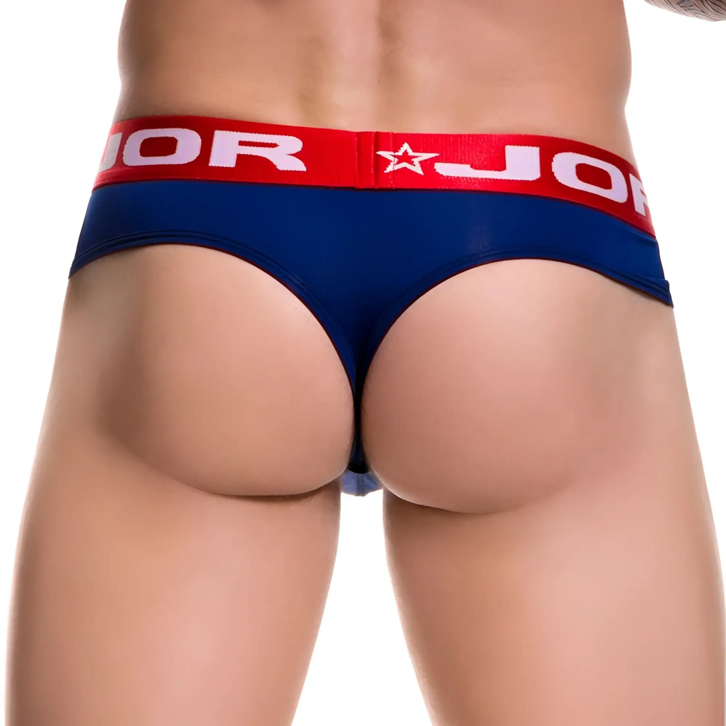 Navy blue jor SOFT bikini thong underwear with red waistband white jor lettering and star logo size S
