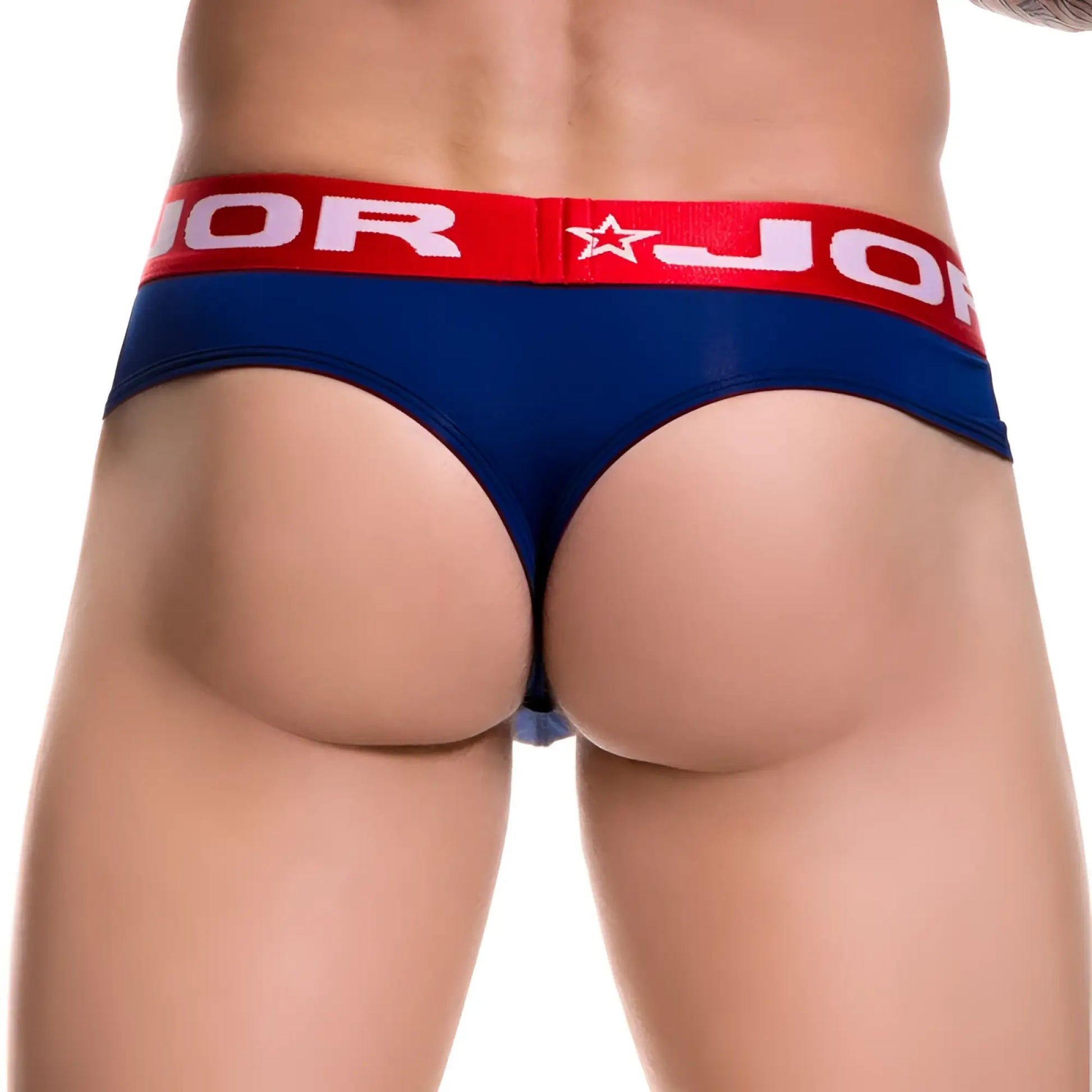 Navy blue jor SOFT bikini thong underwear with red waistband white jor lettering and star logo size S